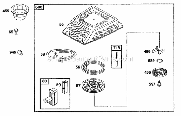 Rewind Assy Diagram and Parts List for 097772-0320-A1  Briggs and Stratton Engine